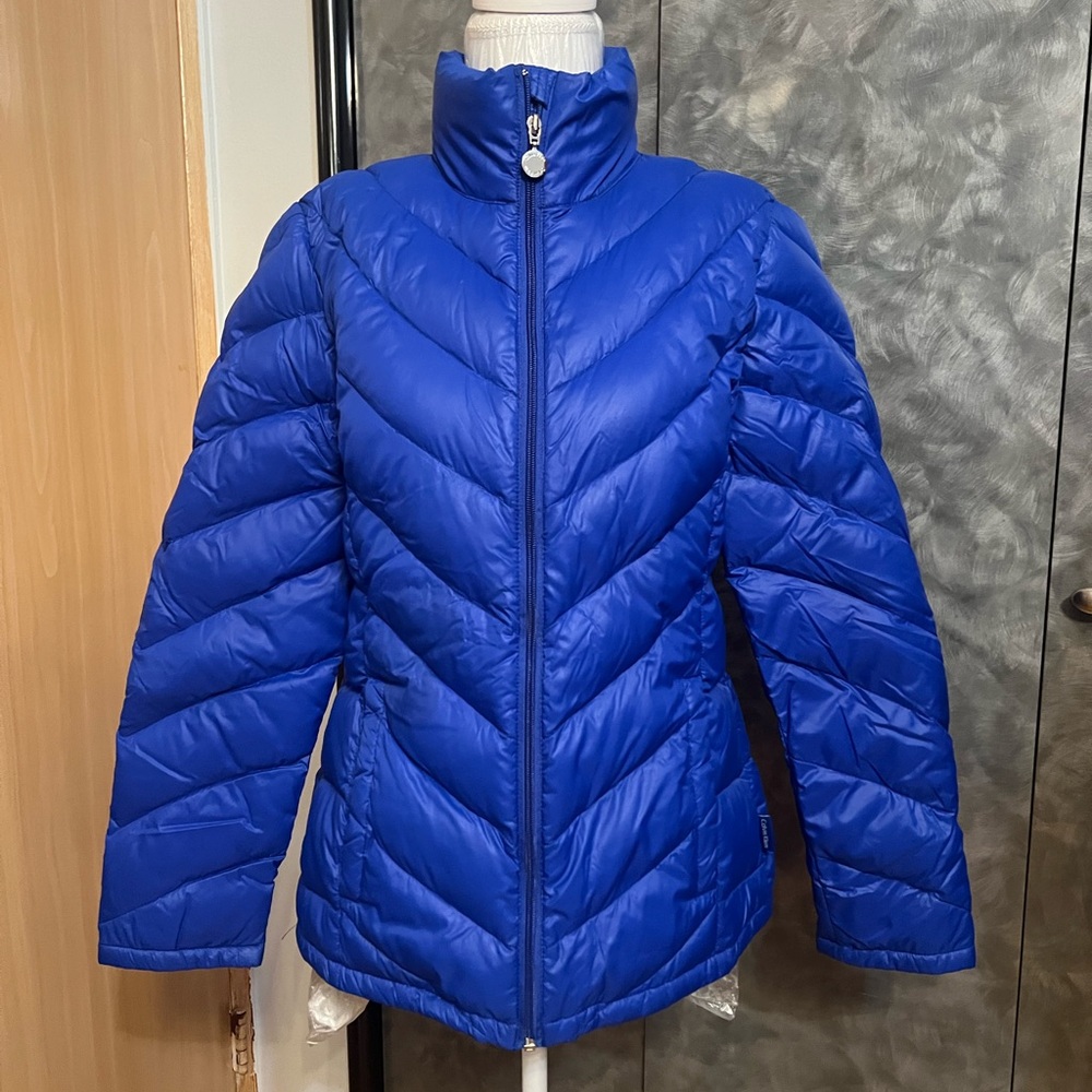 Calvin Klein Royal Blue Quilted Chevron Puffer Jacket - Women's